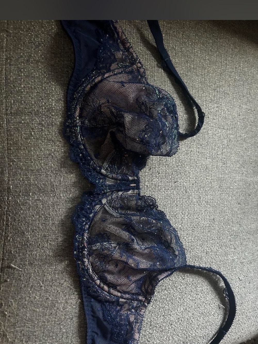 Victoria's Secret Navy Sheer Lace Underwire Bra with Embroidered Accents